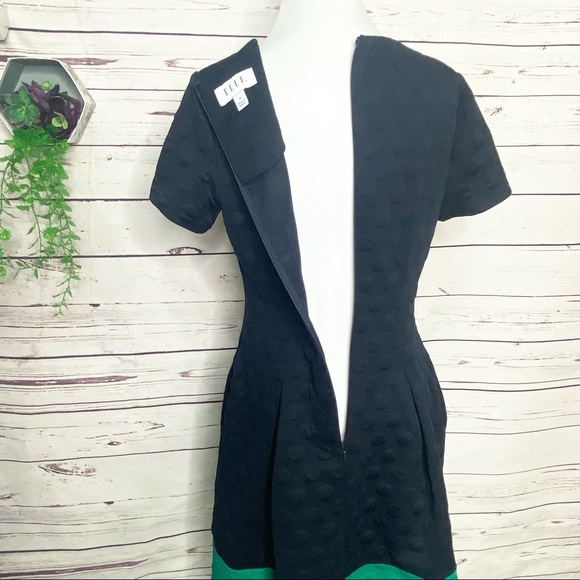 Elle Black & Green Short Sleeve Pleated Dress Size Medium - Picture 8 of 10